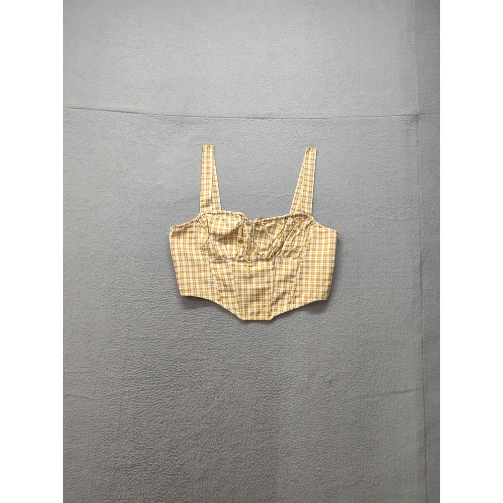 Cotton Candy La Women Tank Top M Yellow Gingham Square Neck Fitted Summer Wear‎